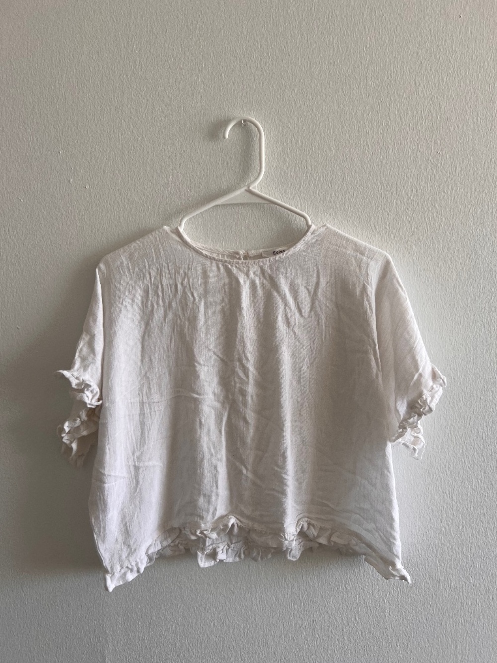 White Ruffle Trim Short Sleeve Blouse